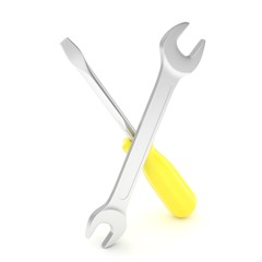 3D Illustration Wrench and screwdriver, service concept