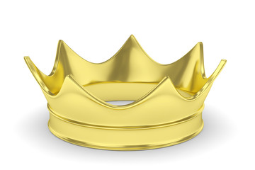 Simple golden royal crown on white. 3D rendering.
