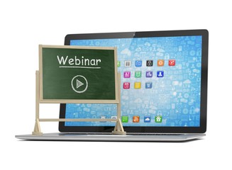 Laptop with chalkboard, webinar, online education concept. 3d rendering.