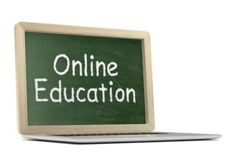 Fototapeta premium Laptop with chalkboard, online education concept. 3d rendering.