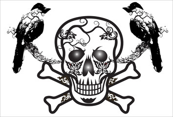 skull and bird dead art
