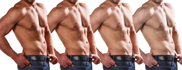 Handsome man shows stage of tan