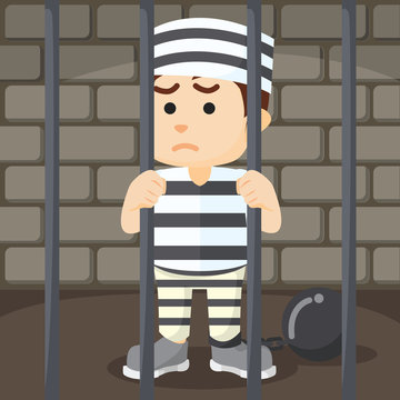 convict inside jail cartoon illustration