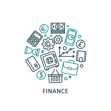 Flat design elements of banking and finance. Vector collection icons.