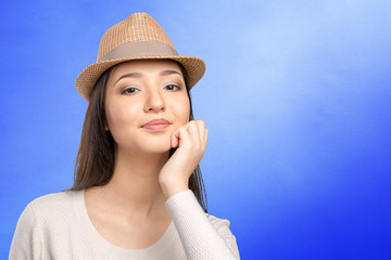 Casual mixed-race Asian Caucasian woman smiling looking happy