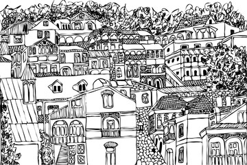 hand drawn vector illustration of the old town