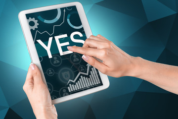 Man pointing with finger Yes