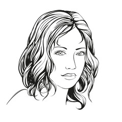 beautiful woman face hand drawn vector illustration  sketch