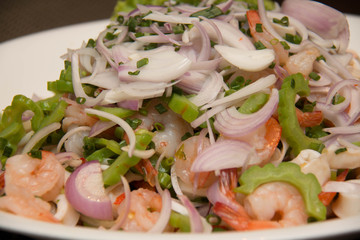 Thai Spicy salad with  shrimp and vegetables