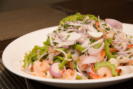 Thai Spicy salad with  shrimp and vegetables