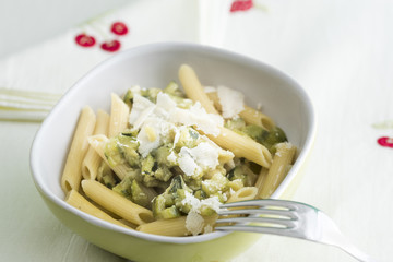 pasta, penne with zucchini and parmesan oil