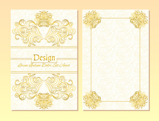 Vector design template. Diploma template. Book cover. White and golden colors
