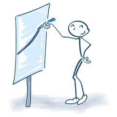 Strichmännchen steht vor einem Flipchart und die Kurve geht nach oben