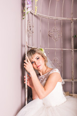 Fototapeta premium Beautiful bride posing in her wedding day