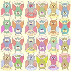 Seamless pattern from hand-drawn cute owls.