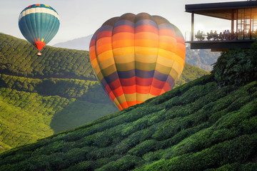 Balloon and Viewpoint on the top of cameron highland - obrazy, fototapety, plakaty
