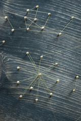 Web of wires, showing connections between groups and singles