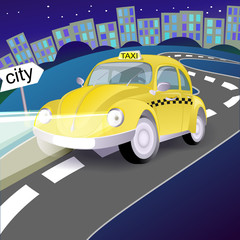 Retro taxi cab. Vector illustration.
