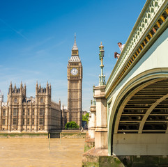 Fototapeta na wymiar Westminster Bridge and Houses of Parliament on a sunny day - Lon