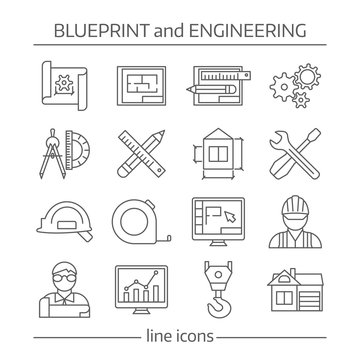 Blueprint And Engineering Linear Icons Set