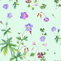 Watercolor floral seamless pattern with geranium