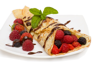 Crepes With Berries and Chocolate topping