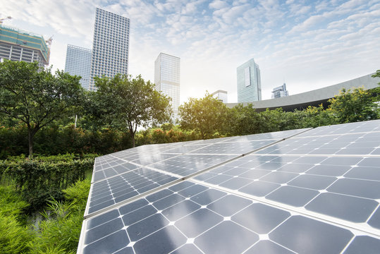 Solar Panels In The Park Of Modern City