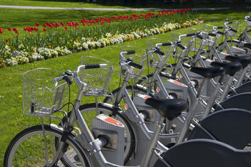 City bicycles for rent parked