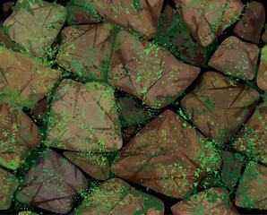 Vector seamless texture brown stonewall covered moss.