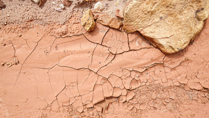Dried mud, drought and arid ground concept