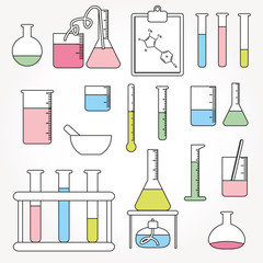 Chemical test tubes icons line illustration vector