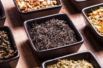 Various of tea in a box