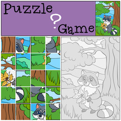 Children games: Puzzle. Little cute raccoon.