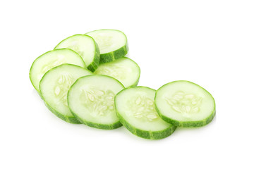 Cucumber and slices isolated on white background