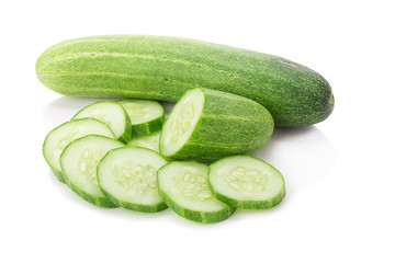 Cucumber and slices isolated on white background