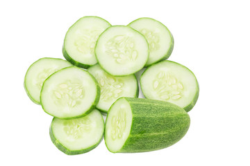 Cucumber and slices isolated on white background