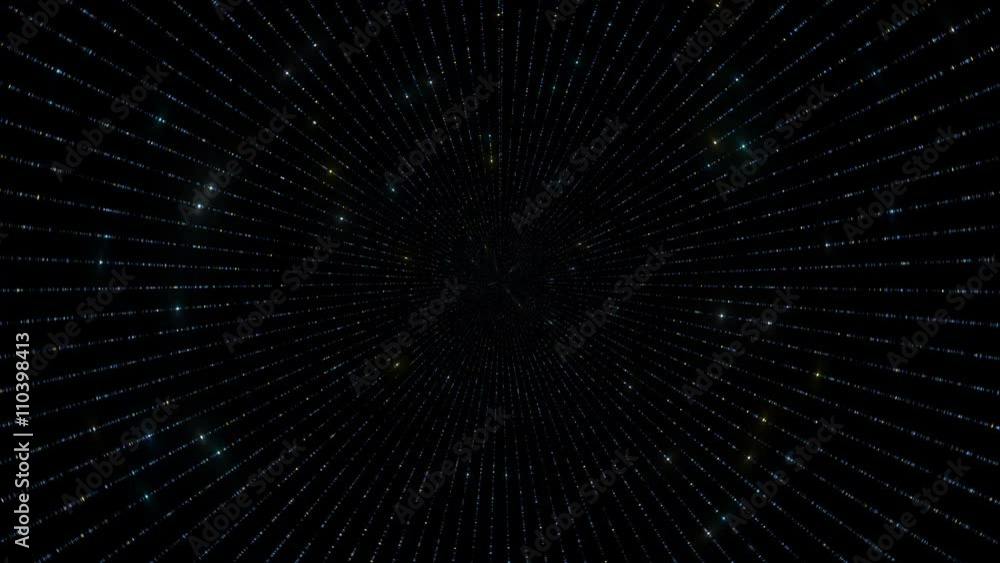Poster abstract loopable bacgkround, strings made of particles with glow blinks