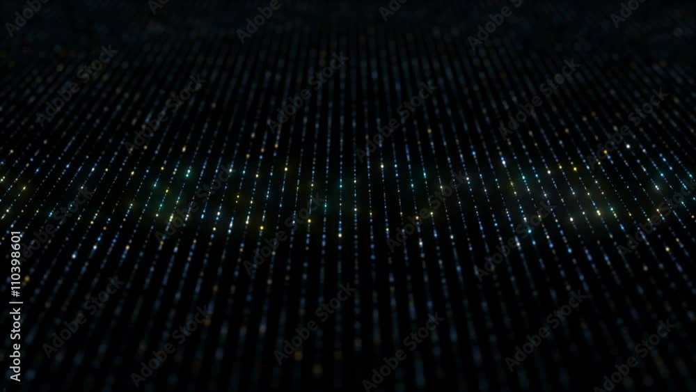 Aufkleber abstract loopable bacgkround, strings made of particles with glow blinks