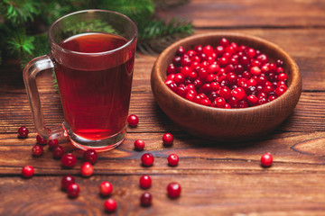 Cranberry tea in a glass cup 
