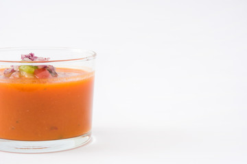 Gazpacho soup in glass Isolated on white background
