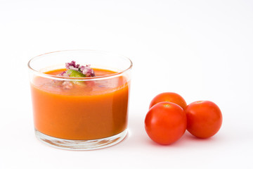 Gazpacho soup in glass Isolated on white background
