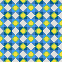Simple colorful fabric texture with structure of repeating polka dots and diagonal lines - vector seamless pattern