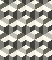 Modern stylish monochrome geometric texture with structure of repeating metallic hexagons with volume effect - vector seamless pattern