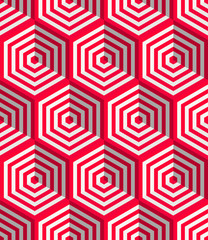 Vector seamless pattern. Modern stylish colorful geometric texture with structure of repeating hexagons with volume effect. - 110400227