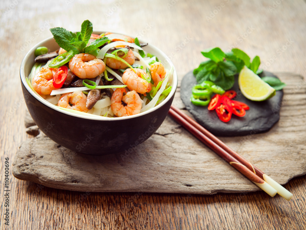 Sticker Pho noodle broth asian soup prawn