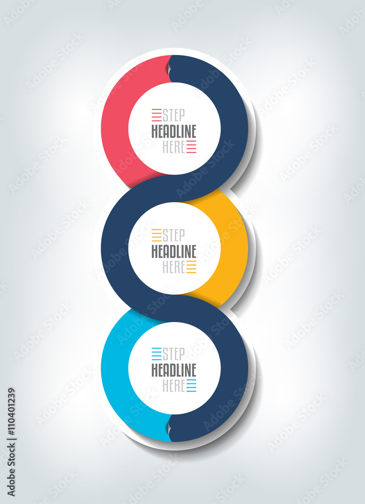 Poster step by step vertical infographic. vector 3d design with 3 circle boxes. can be used for presentatio