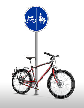 Fahrrad, Bike mit Verkehrsschild Radweg