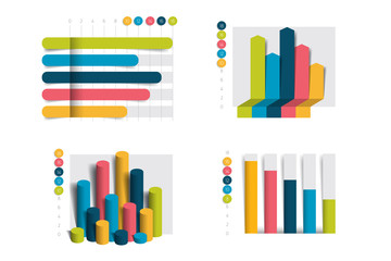 Flat chart, graph with shadows effect. Simply color editable. Infographics elements.