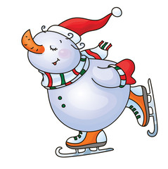 Vector happy skating snowman cartoon.