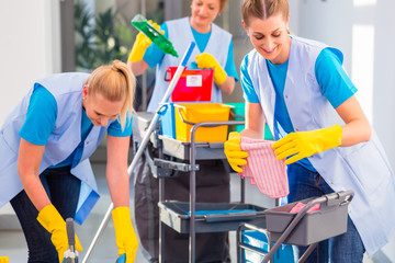 Commercial cleaners doing the job together